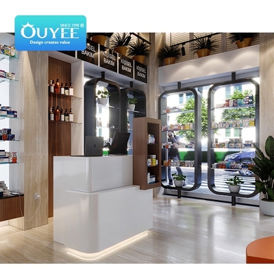 Modern design retail rack furniture cabinet display medical pharmacy store counter design